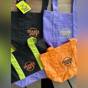 Trader Joe's Canvas Tote Bags - Black, Purple, Orange, Green